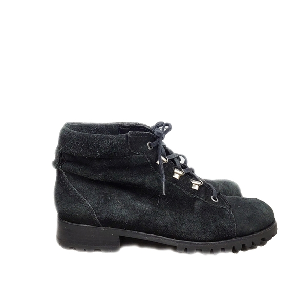 Talbots Iceland EUC Womens 7 Black Suede Lace Up Bombat Boots - Picture 3 of 10